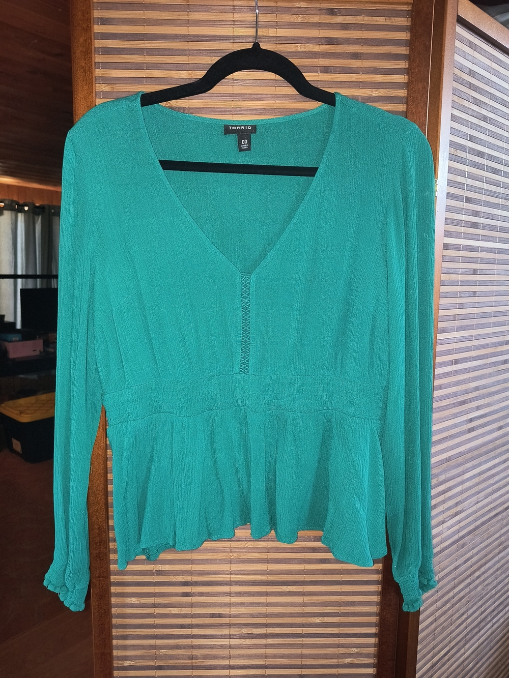 Torrid Teal V-Neck Long Sleeve Peplum Top